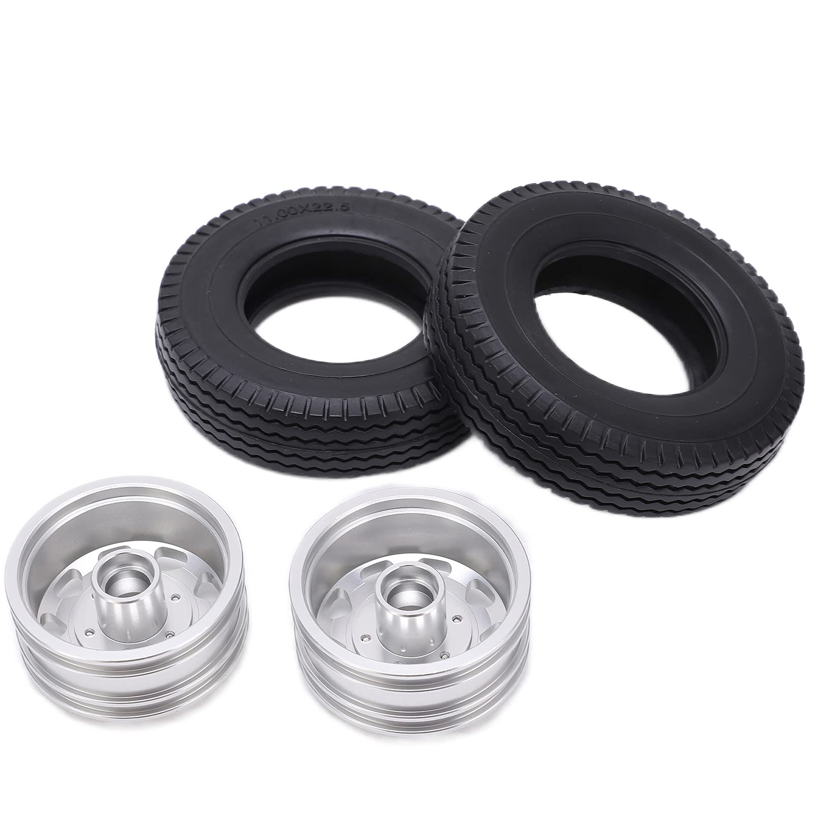Metalowe konto metalowe 2PCS z gumowymi oponami o szerokości 22 mm dla Tamiya 1/14 RC Traktora ciężarówki (Silver)