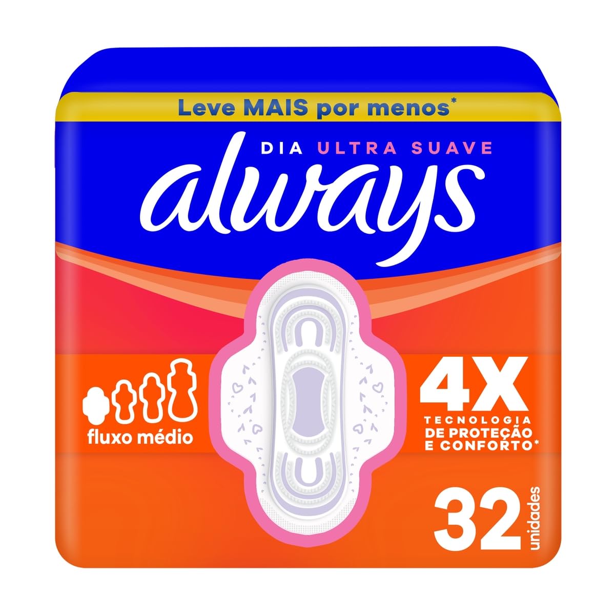 Absorvente Always Dia Ultra Suave com Abas Fluxo Médio, 4X