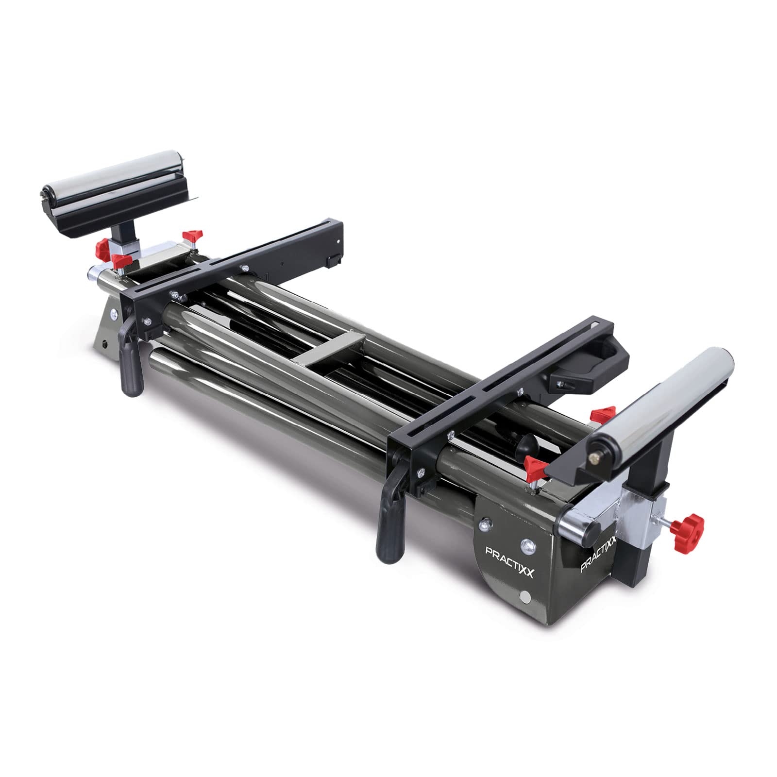 Practixx Untergestell für Kappsägen PX-UG-1600 | ausziehbar 1000-1650mm | Traglast 200kg | Auflagebreite 384 mm | höhenverstellbare Rollenführung | Arbeitstisch für Kapp & Gehrungssägen
