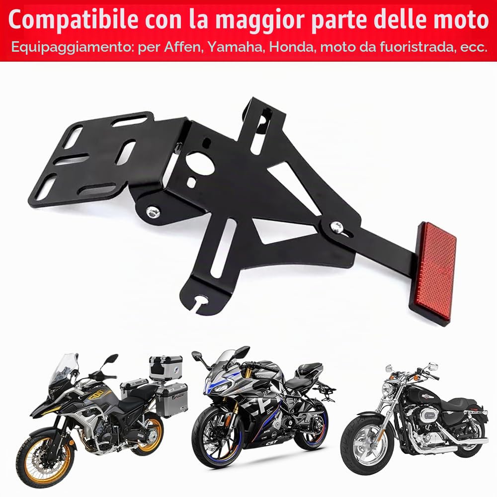 Portatarga Moto, Porta Targa Moto Regolabili con Luce Targa, Staffa Portatarga Per Universale Supporto Per Fanale Posteriore Targa Per Moto