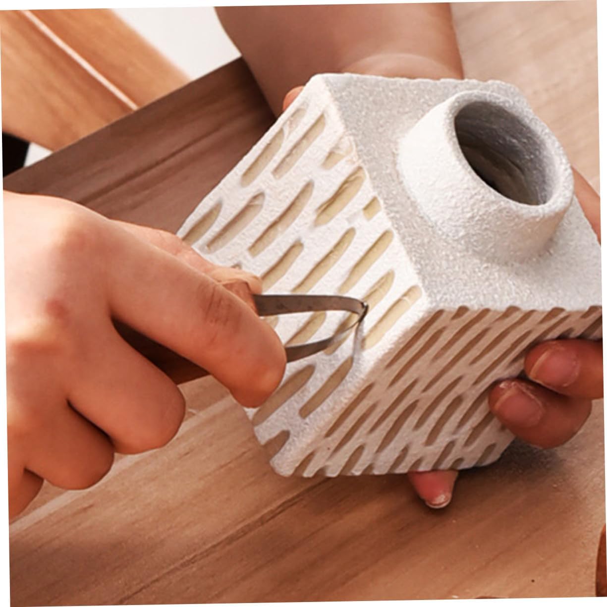 HAKIDZEL Multifunction Metal Carving Cutter Pottery Tool with Wood Handle Clay Sculpture Hand Tool for Precise Trimming and Detailing in DIY Pottery and Clay Art