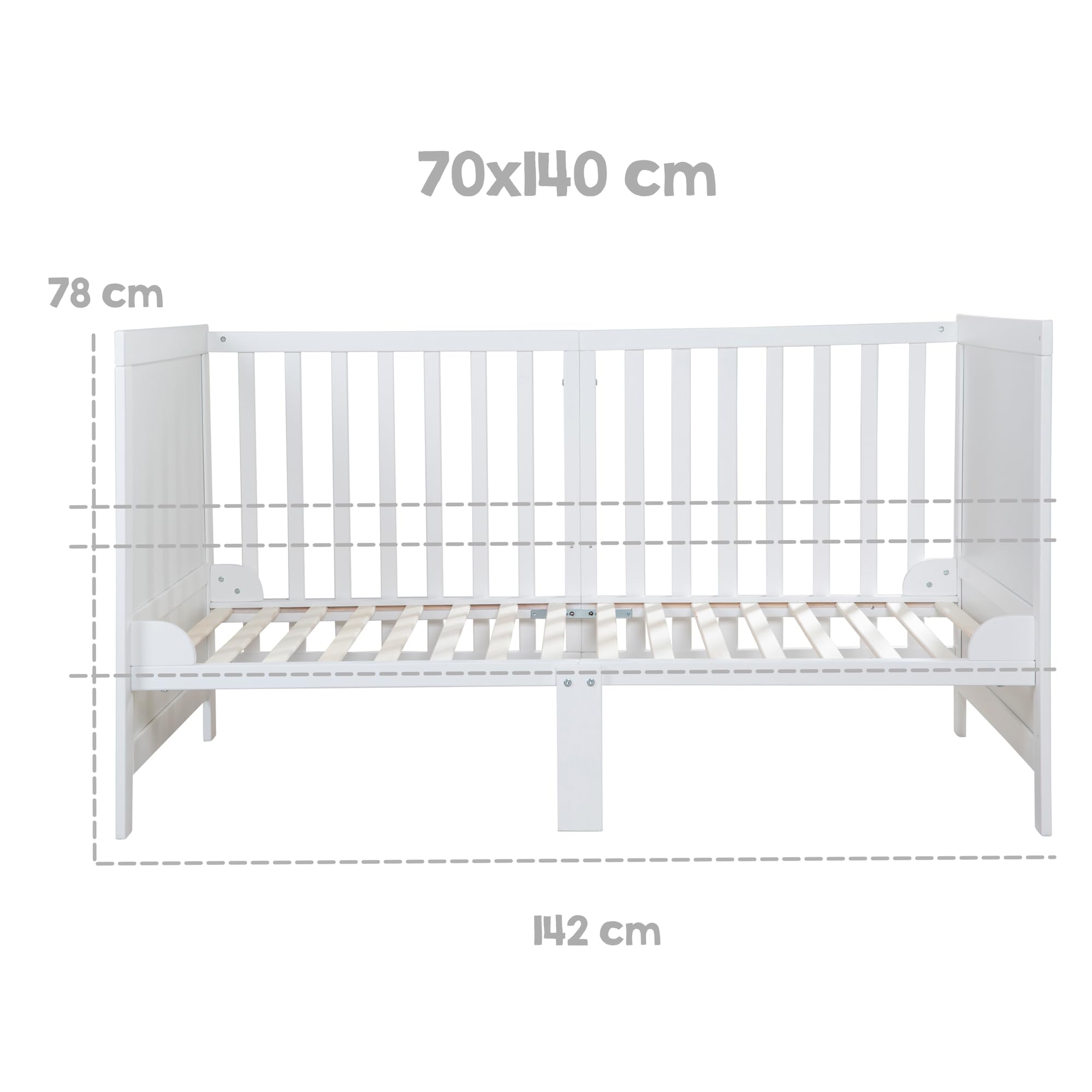 roba Lit Évolutif 70 x 140 cm Easy Sleep - Convertible en Canapé ou Lit Enfant - Jusqu'à 7 Ans - Hauteur Réglable - Coins de Conversion Inclus - 3 Barreaux Amovibles - Blanc