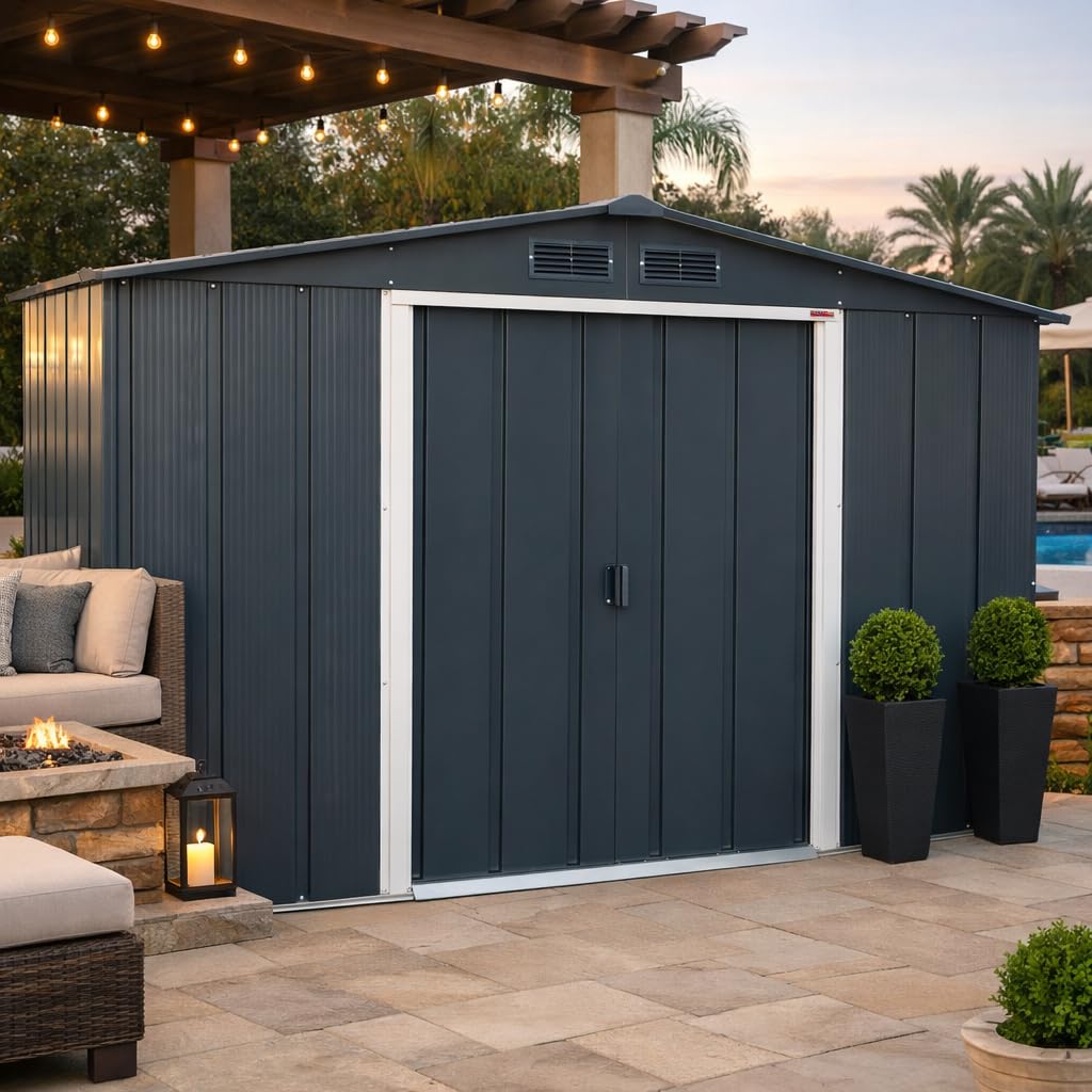 Duramax - caseta cobertizo jardín - ECO ALTEA 8X6 - Metal - color gris antracita - 2.62 x 1.82 x 1.91 metros