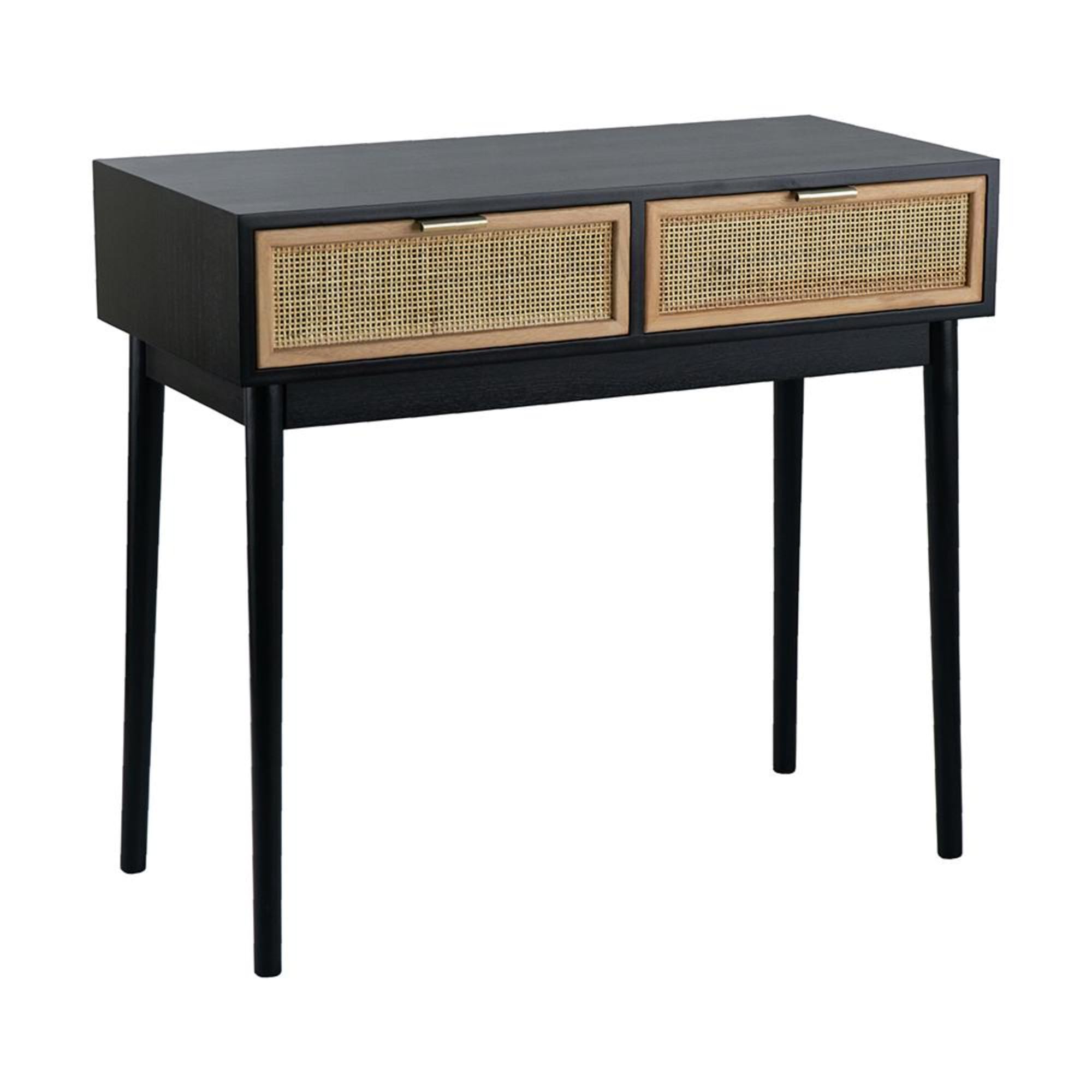 A & B Home 34.6 in L Black and Beige MDF/Pine Wood/Rattan 2-Drawer Console Table, Home Decor and Furniture, Living Room Furniture