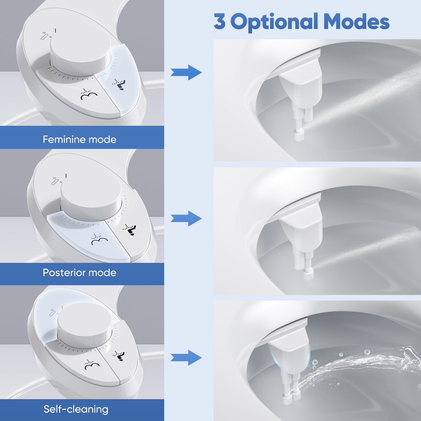 Pulvérisateur Bidet non électrique, Bouton poussoir réglable Toilette Japonaise pour eau froid de toilette bidet Abattant WC Alle De Bain avec Double Buses rétractables autonettoyantes