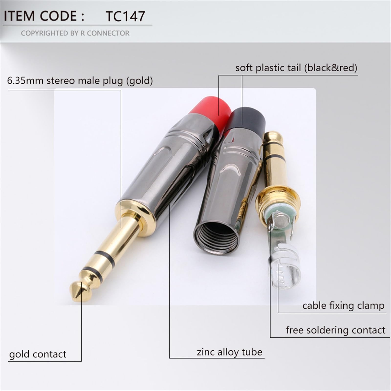 10PCS Stereo Jack 6,35 MM Stecker Draht Stecker Mikrofon MIC 6,3 MM Stecker Audio Video DIY (Color : Red)
