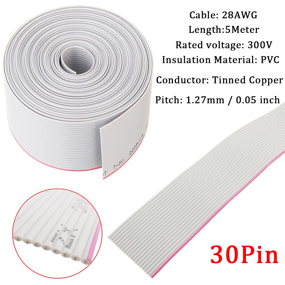 5M 1.27mm Pitch Grey Flat Ribbon Cable Connector 14/16/20/26/30/34/40/50/60 Pin 28AWG Flexible Wire for IDC FC 2.54MM Connectors (60Pin)