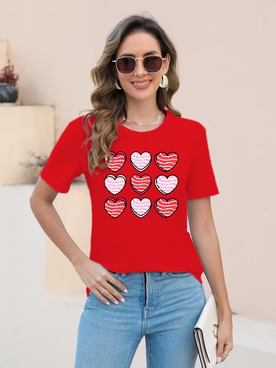Valentines Shirts for Women Funny Hearts T-Shirt Happy Valentine's Day Tee Tops - Image 2