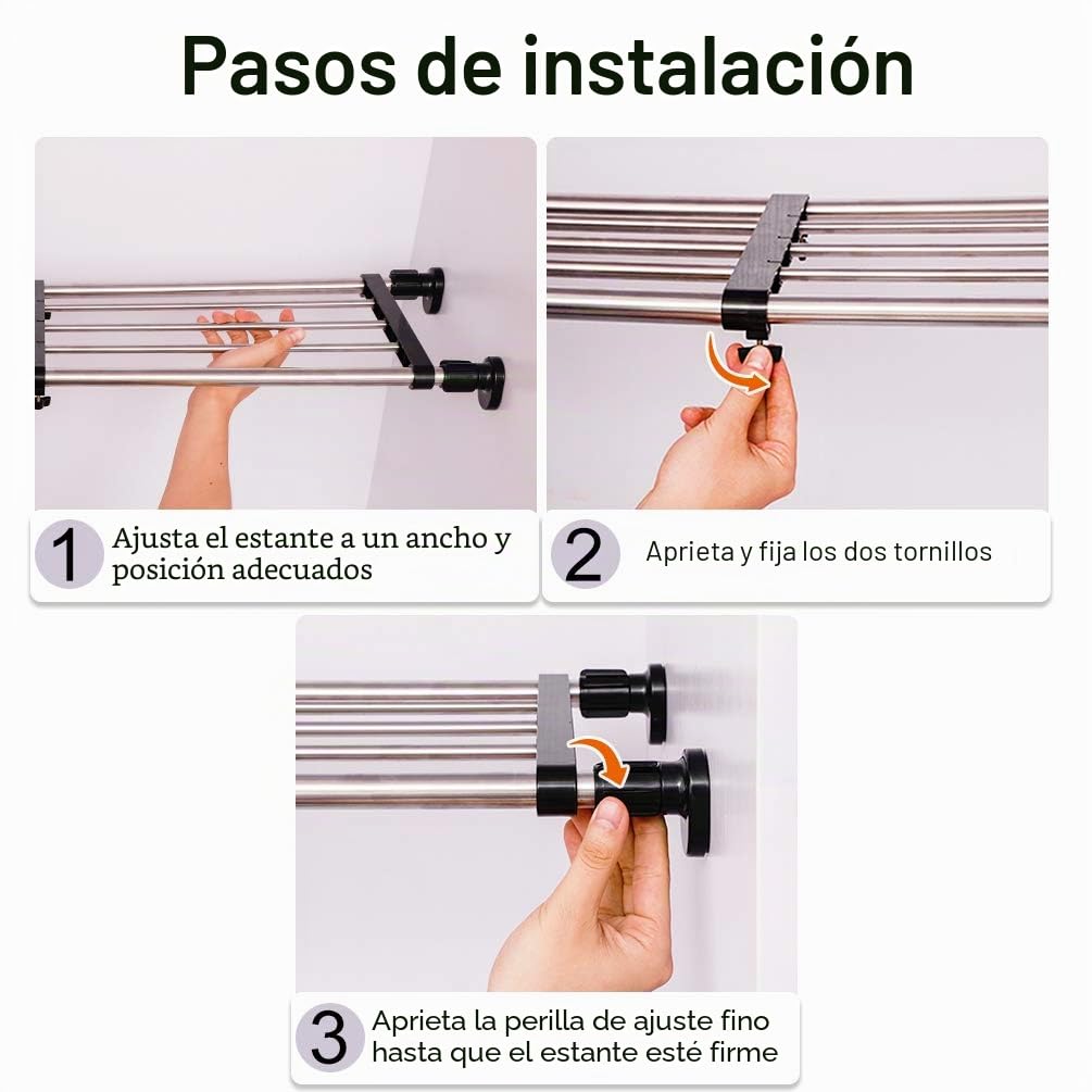 BAOYOUNI Estante de Almacenamiento Extensible para Armario Barra de Tensión Sin Taladro Ajustable Longitud 40-60cm Organizadora para Cocina, Baño, Lavadero, Garaje, Dormitorio, Negra