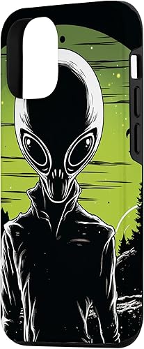 Vista 2 de iPhone 14 Pro Cute Green Alien Head UFO Space Face Alien Case
