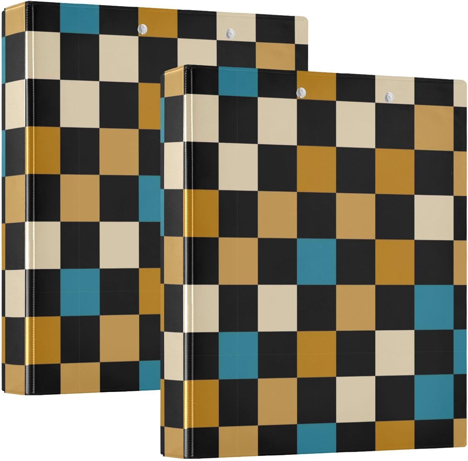 White Brown Orange Checkerboard Round Ring Binders 1.5 Inch 3 Ring Binder with Clipboard Holds 200 Sheets Office Home School