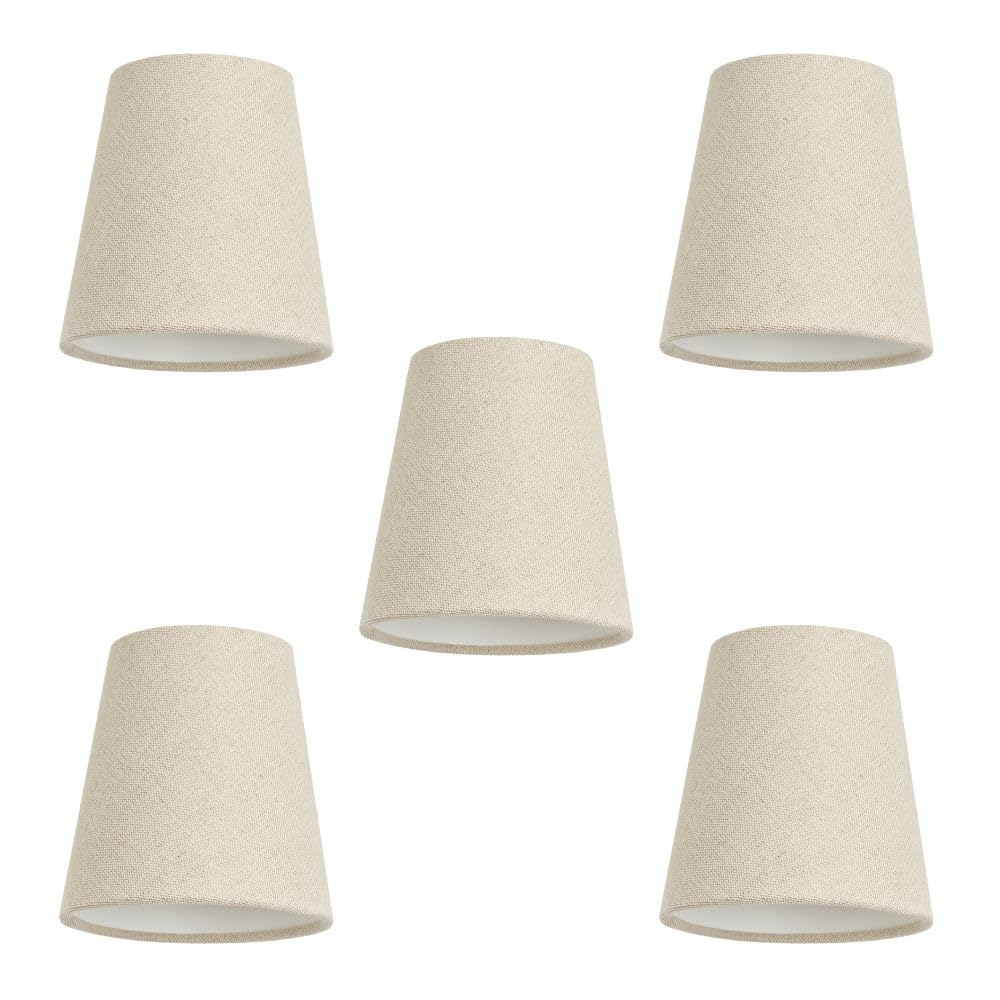 Litecraft Pack of 5 Muriel 5 Inch Candle Clip Beige Easy Fit Tapered Lampshade