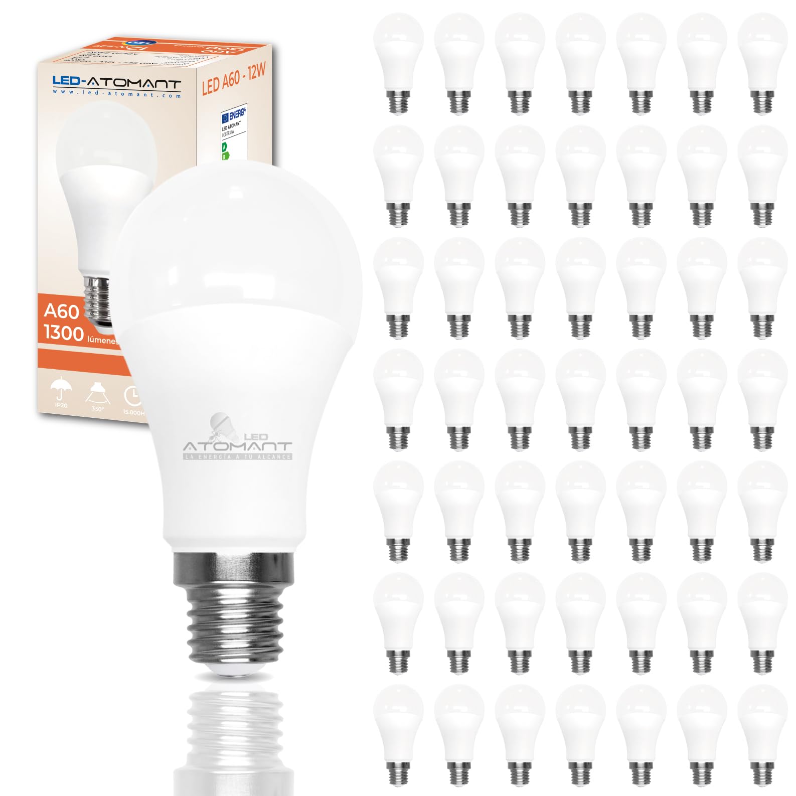 LED ATOMANT 50x Bombilla LED E27 A60 12W Color Luz Calida 1300lm