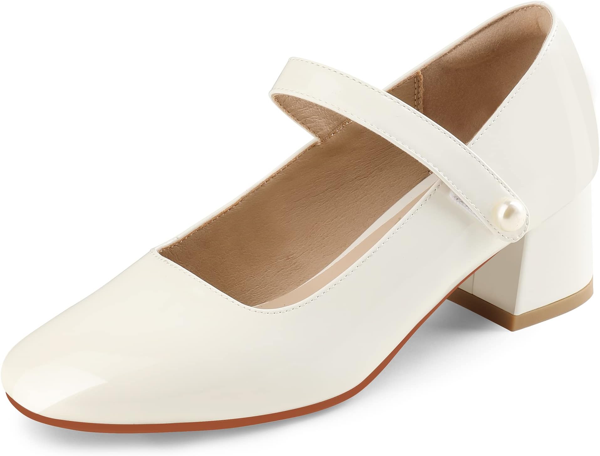 NaiyeeMary Jane Shoes Women Chunky Heel Ankle Strap Dress Shoes for Women Low Heels Close Rounded Toe Pumps