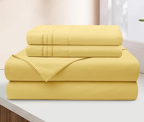 Miniatura 3 de SiinvdaBZX Juego de sábanas de bolsillo extra profundo tamaño King, se adapta a colchones de hasta 24 pulgadas de grosor, sábanas amarillas de
