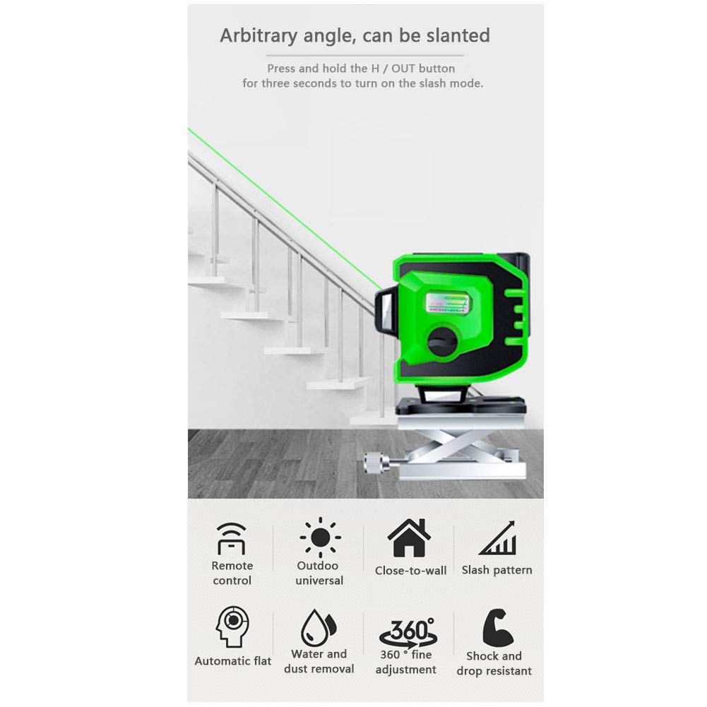 Niveles de láser verde 3D 8/12 líneas, 360 Horizontal Vertical Cruz Luz Verde/azul Nivel del Suelo Nivelación Nivelador Impermeable a Prueba de Polvo (Máquina integrada de alta precisión),H