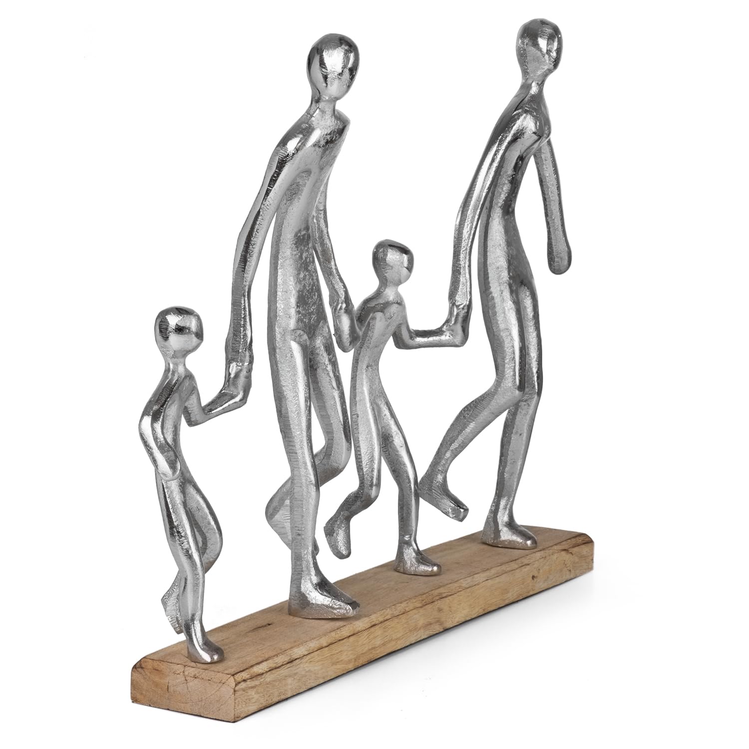 Figura decorativa moderna famiglia 4 persone su base in legno, 37 x 8,5 x 31 cm, elegante scultura per soggiorno, ufficio o credenza, simbolo di coesione amore e tempo insieme
