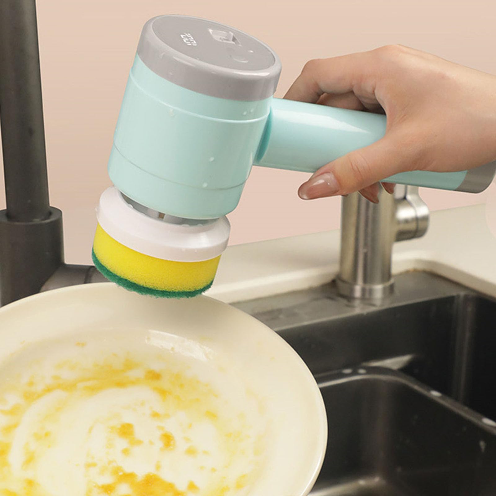 Spazzola elettrica ergonomica ricaricabile USB con motore potente per lavello da cucina vasche da bagno lavabi elettrici portatili per cucina bagno