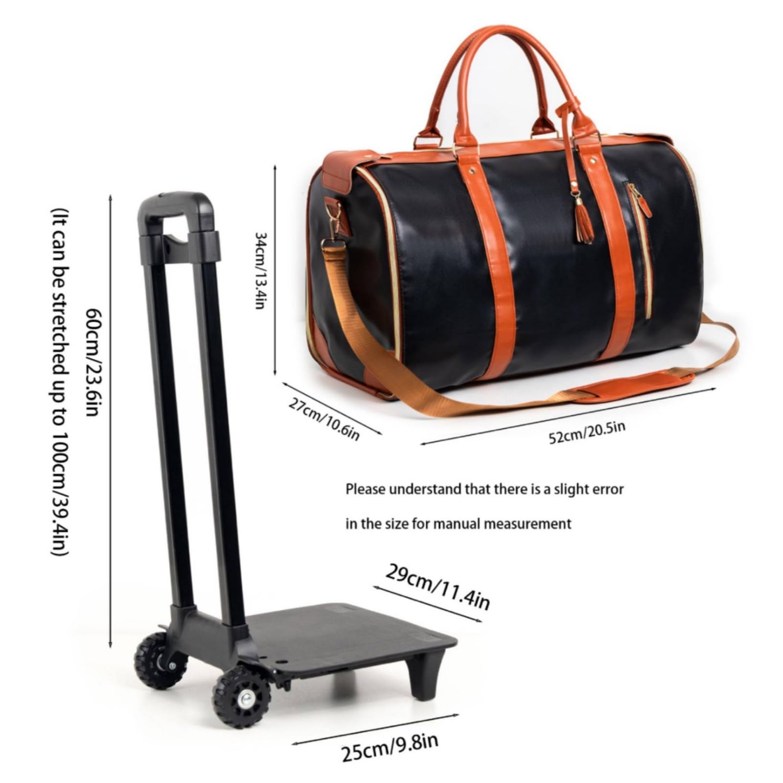 MagiDeal Valigia da Viaggio Borsa Porta Abiti Trolley Borsa da Indumenti con Ruote Struttura Morbida in PU con Chiusura a Zip Liscia E Tasca Davanti Adatta per, Array, Nero E Marrone