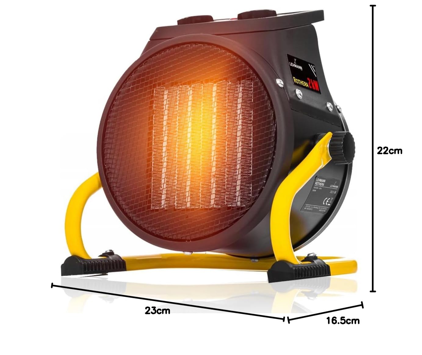 Lehmann Chauffage soufflant Thermoventilateur électrique pour chauffage rapide | 2000 W | Thermostat | 3 niveaux | Ajustement d'inclinaison | Poignée de transport | Idéal pour petits espaces