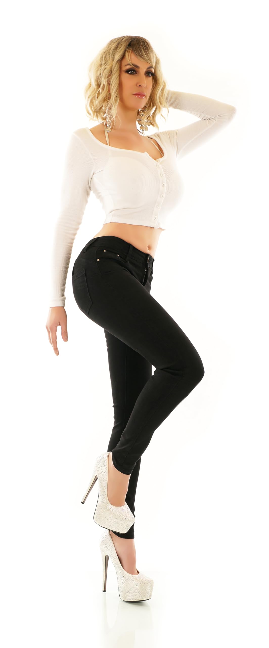Damen Push Up Jeans Sexy Po Hose Röhrenjeans Slim Fit Skinny Stretch XS/34 - XL/42