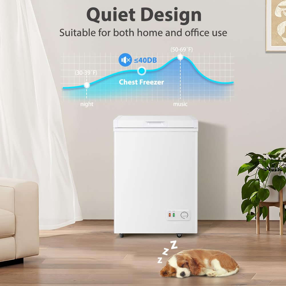Small Chest Freezer 4.2 Cu.Ft, Mini Deep Freezer With Removable Basket, 7-Temp Adjustable, Ultra Quiet, Energy Saving, Compact Deep Freezer For Home, Apartment, Office, Garage, Black on Fridge.com - View 3