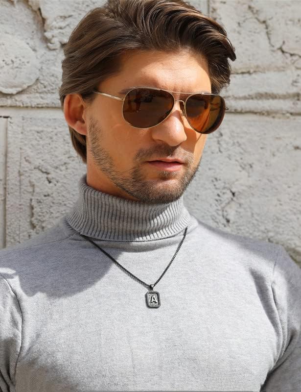 Initial Letter Pendant Necklace for Men Women Sterling Silver/Gold Plated Box Chain Necklace 20 Inches Initial Necklaces for Men - Image 7