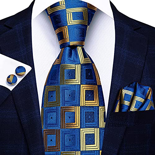 Image of Hi-Tie 3 Pcs Gift Box Mens Tie Set Necktie with Pocket Square Cufflinks Lapel Pin Silk Neck Tie Collection