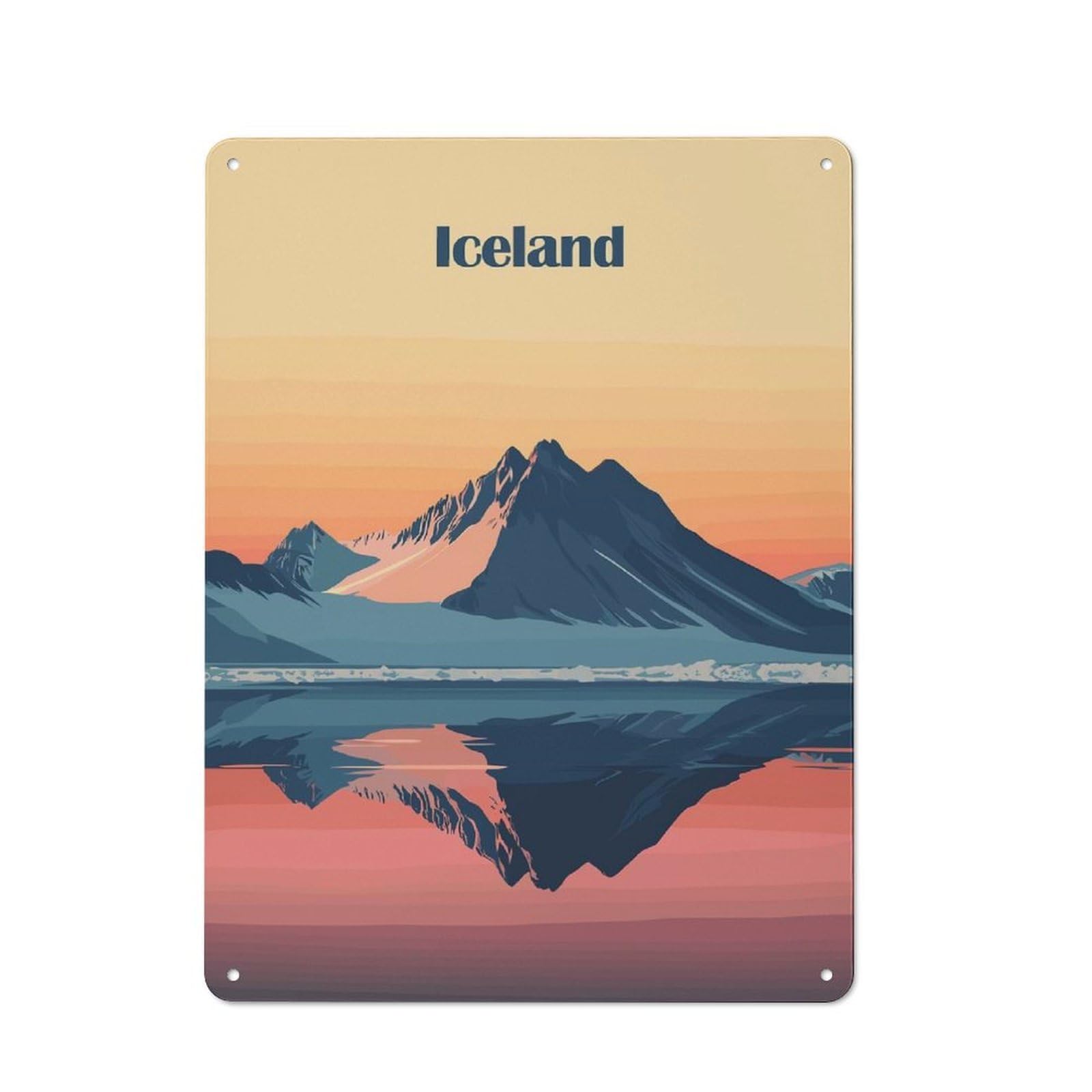 Iceland Mountain Sunset Decorative Tin Sign 40x30cm, Country Country Wall Plaque for Dining Room, Cafe, Entryway Or Family Room