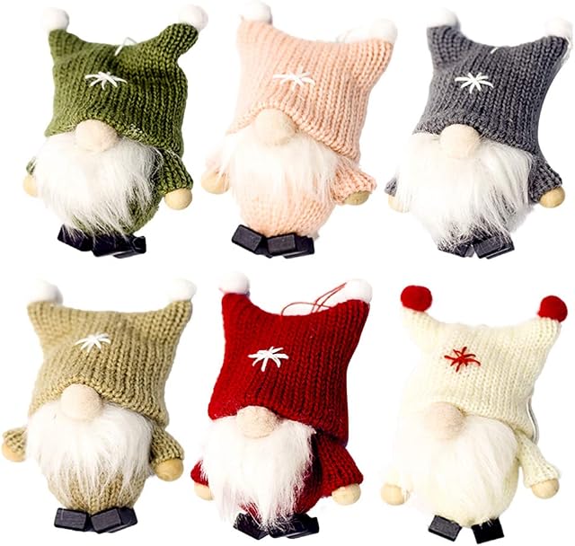 Amosfun 6pcs Christmas Gnome Ornaments Swedish Tomte Plush Santa Elf Table Ornaments Xmas Tree Hanging Decoration
