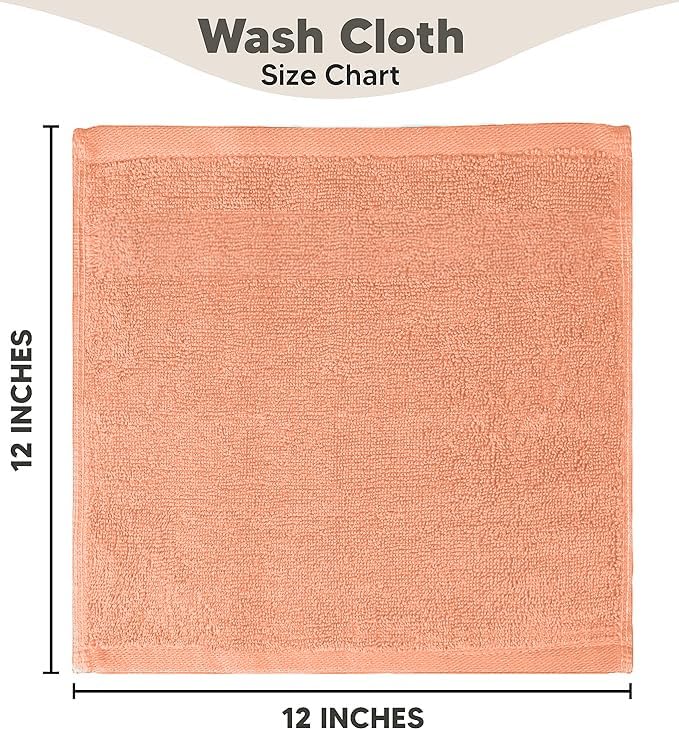 Image of Towel and Linen Mart 100% Cotton - 12 Pack Wash Cloth Set - Flannel Face Cloths, Highly Absorbent and Soft Feel Fingertip Towels (Coral, Pack of 12)