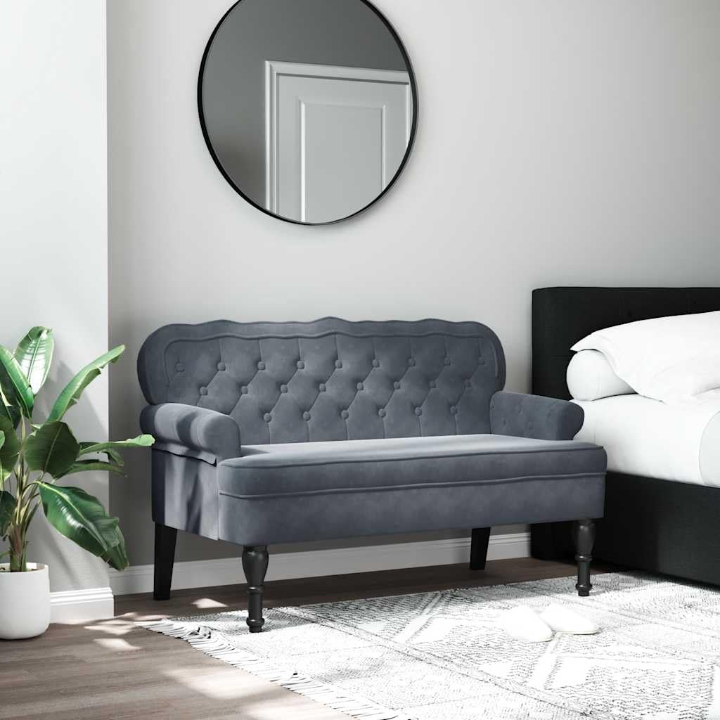 Sitzbank mit Rückenlehne Dunkelgrau Samt 119,5x64,5x75 cm Polsterbank mit Holzbeinen für Wohnzimmer Schlafzimmer Flur Esszimmer Bequeme Sitzgelegenheit mit Armlehne und Stabiler Konstruktion
