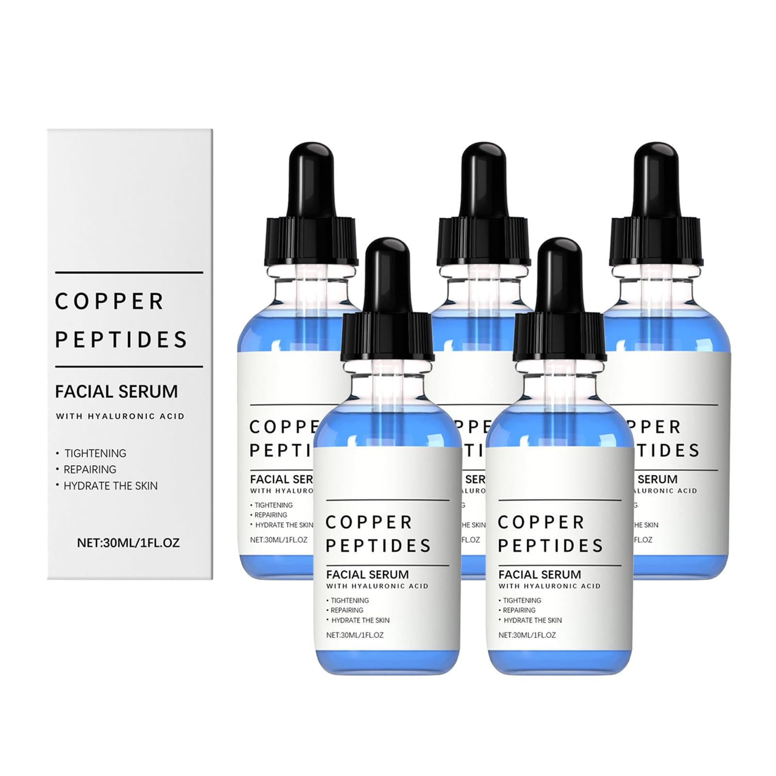 GHK-Cu kopparpeptidserum för ansiktet, anti-aging serum med hyaluronsyra, fuktgivande ansiktsserum för att minska fina linjer och rynkor, främjar hudens elasticitet (5) Skönhet