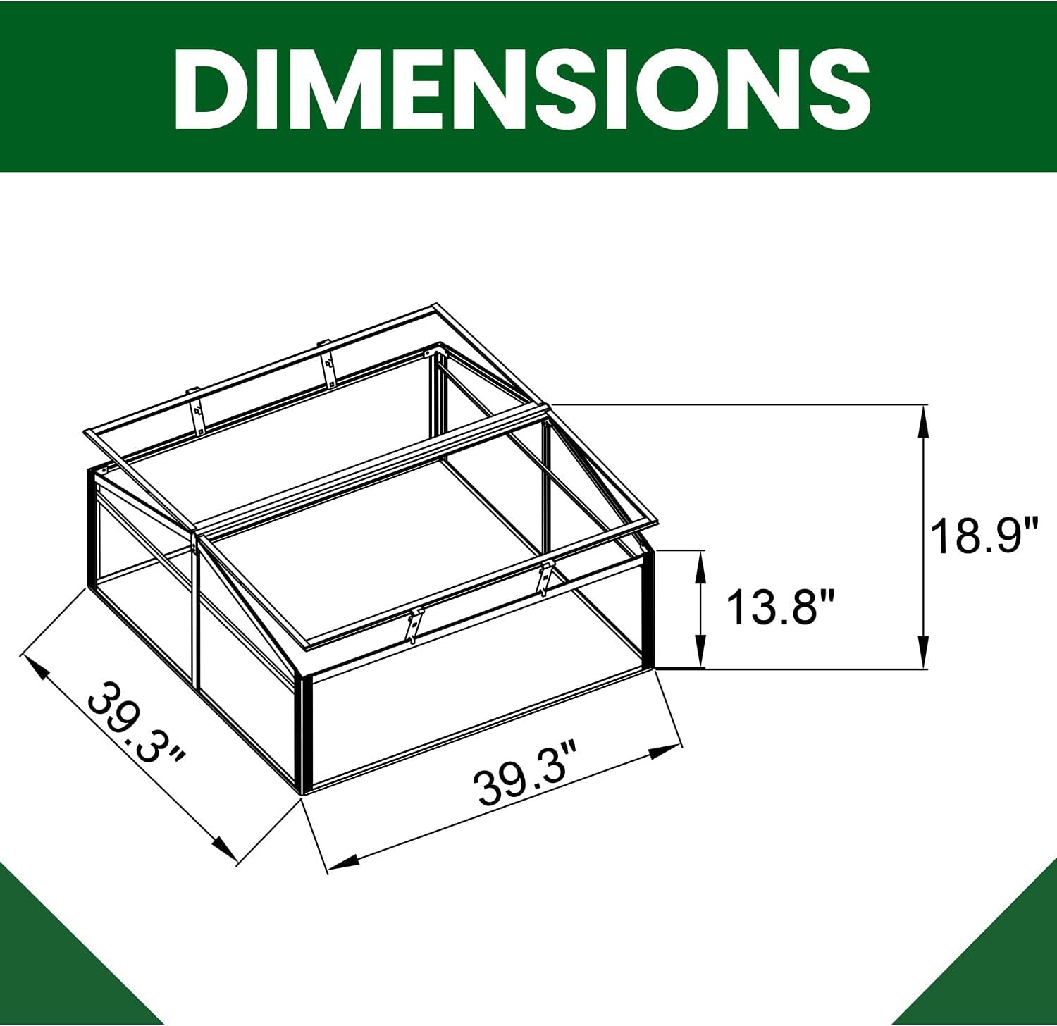 Hanover 39-Inch Double Garden Bed Cold Frame Mini Greenhouse with Adjustable Roof Ventilation