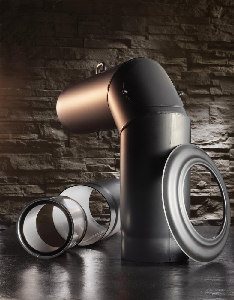 Kamino - Flam – Tubo con válvula para chimenea (Ø 120 mm/longitud 250 mm), Tubo de escape para estufa de leña, Conducto de humos – acero resistente a altas temperaturas – durable, estable – negro