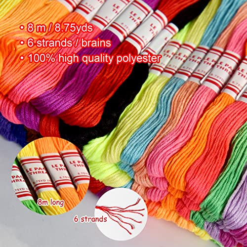 Embroidery Floss Rainbow Color 109 Skeins Per Pack Cross Stitch Threads Friendship Bracelets Floss Crafts Floss with 3 weaved plate(105 pcs embroidery floss +4 metallic embroidery thread