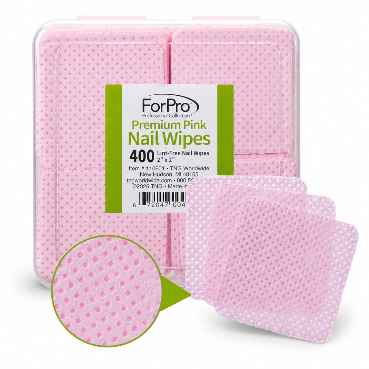 ForPro Premium Lint-Free Nail Wipes, 400ct, 2"x2", Pink