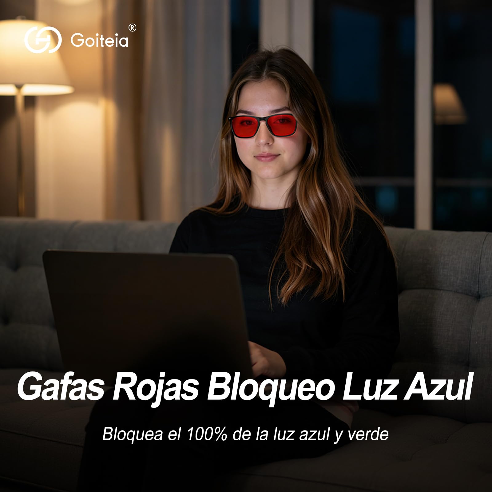Goiteia Gafas Rojas Bloqueo Luz Azul-Bloqueo el 100% Azul y Verde para Mejorar el Sueño-Revestimientos AR Duales-Alivia Fatiga Ocular