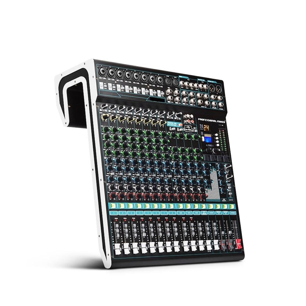 Mezclador de Audio, Mezclador Bluetooth Profesional de 16 Canales con Consola de Mezcla de Sonido USB Etapa de grabación Auxiliar para Karaoke, Estudio, Streaming y grabación
