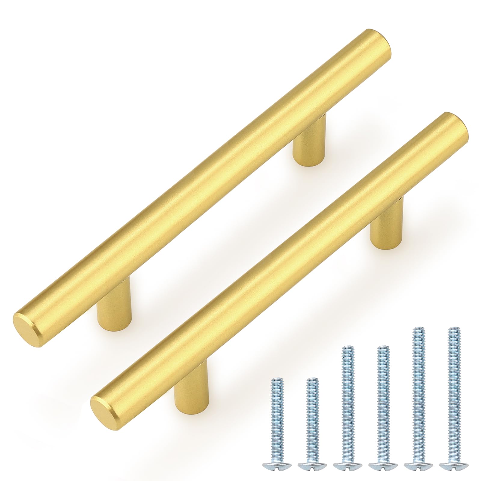 Probrico 10 Pack 4 Inch Center-to-Center Kitchen Cabinet Pulls T Bar Gold Cabinet Handles Modern Drawer Hardware Dresser Pulls, 6-4/5 Inch Total Length