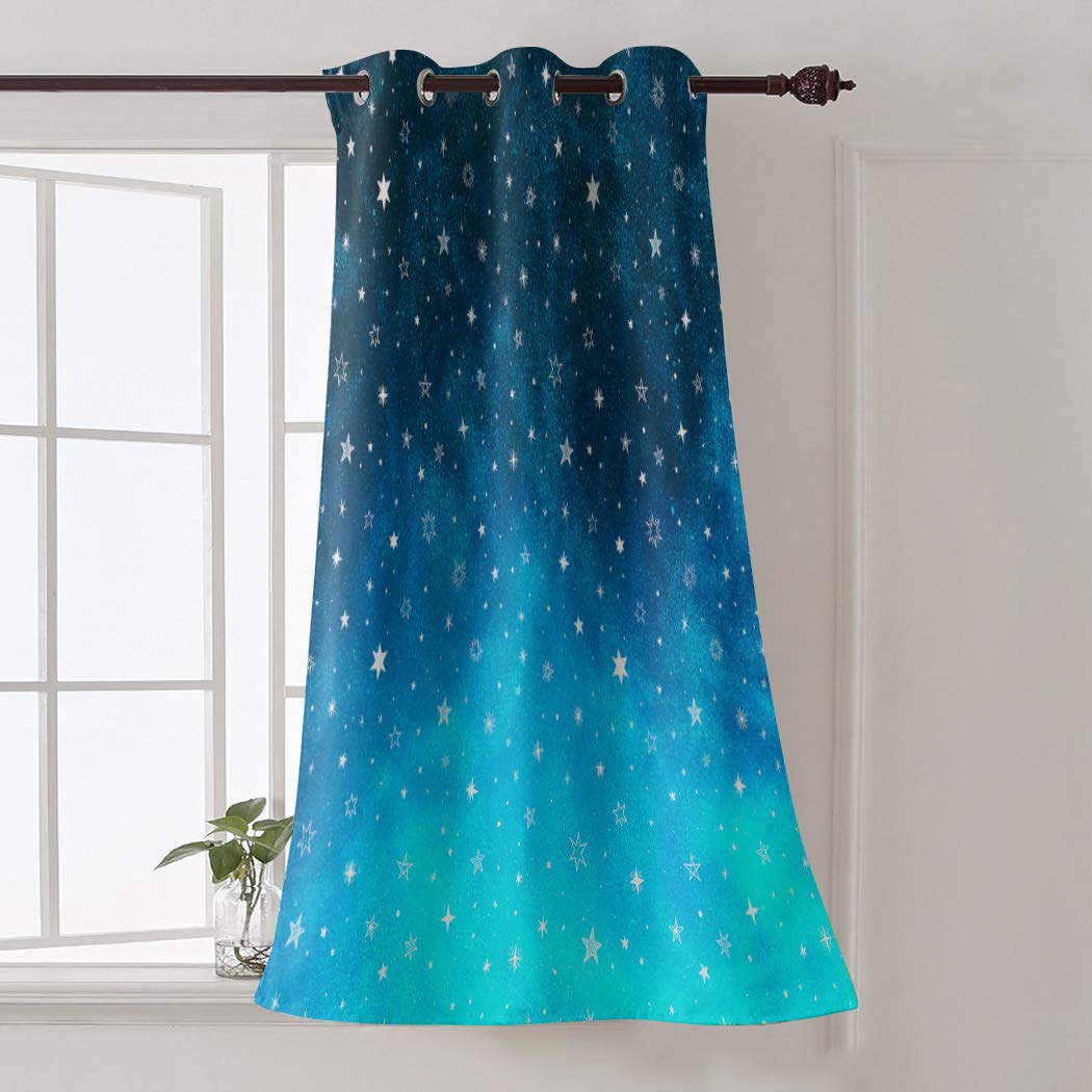 Victories Room Darkening Curtains with Sliver Grommet Top,Ombre Galaxy Dazzling Stars Blackout Window Treatment Curtain for Sliding Glass Door/Bedroom/Living Room (Single Panel 52x63IN