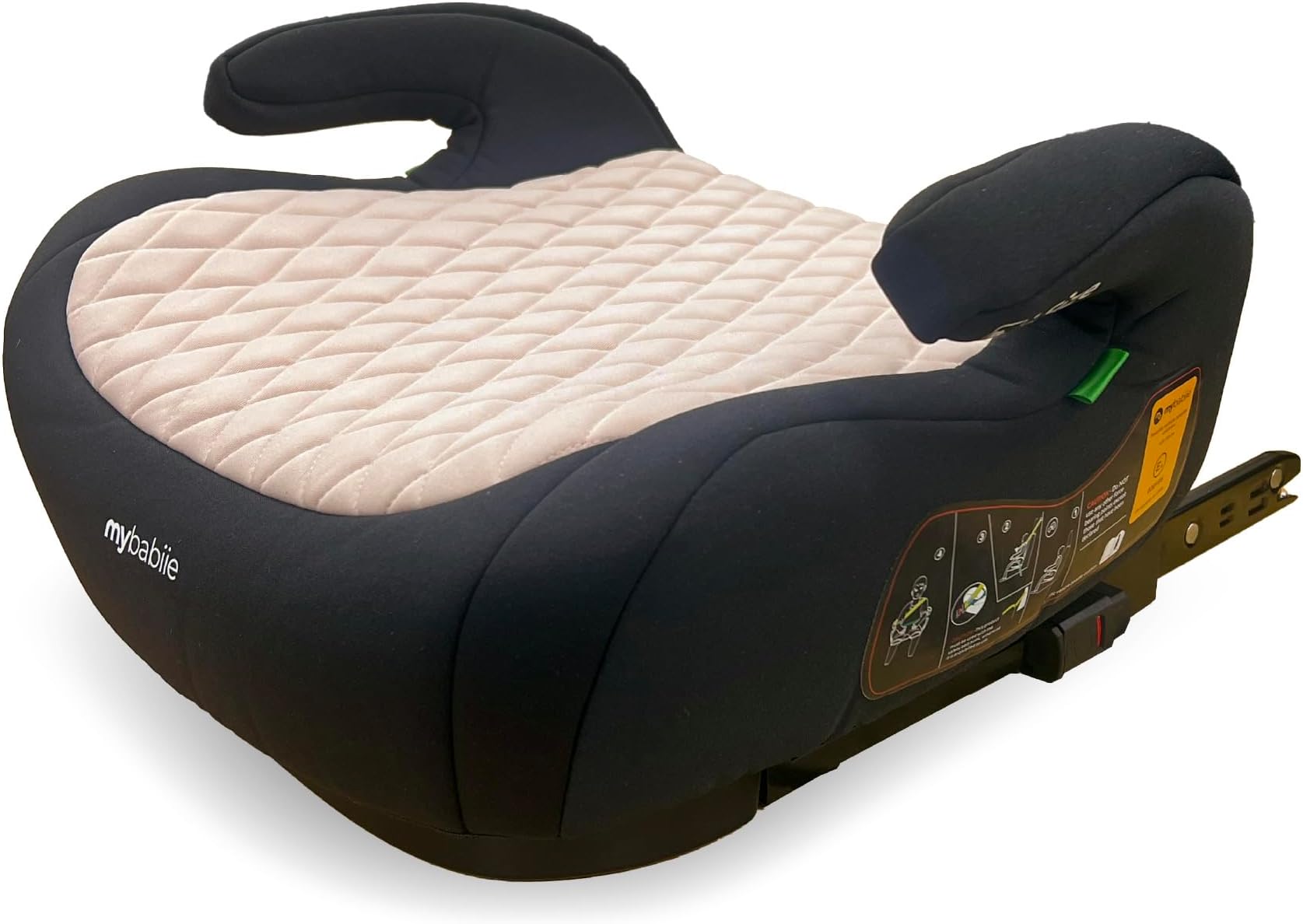 My Babiiei-Size Booster Seat - ISOFIX, 125-150cm (Group 3, 6 to 12 Years Approx.) Portable Child Car Seat, R129, Comfortable for Kids, Compact, Lightweight, Ideal for Travel - Pink & Black