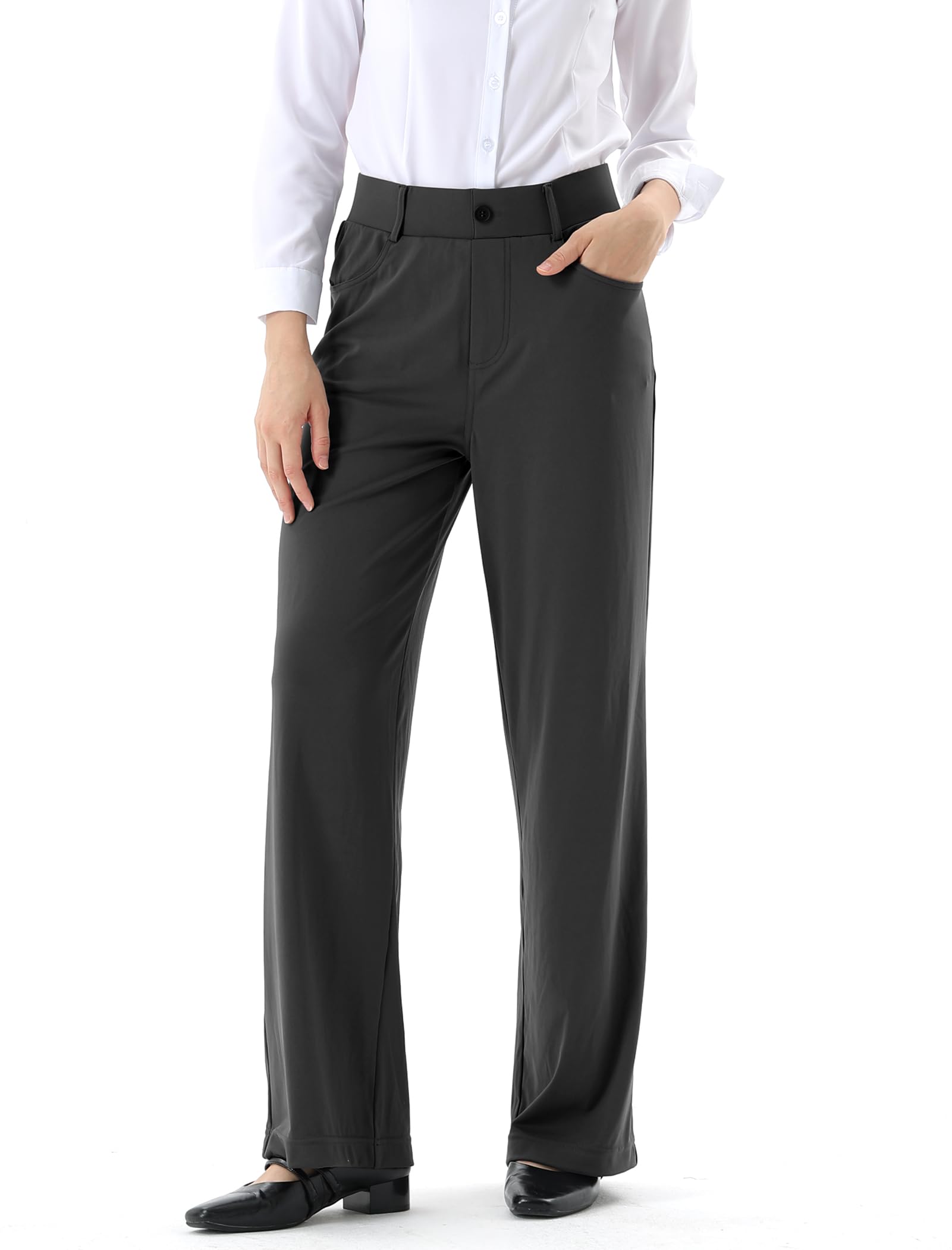 Dress Pants Business Casual Straight Leg Work Pants Pull On Office Trousers for Women