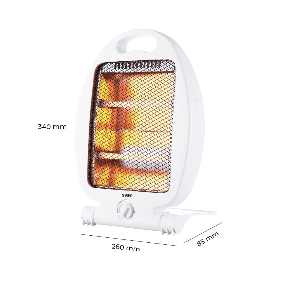 Svan Estufa Eléctrica Bajo Consumo Blanco, 2 Niveles de Potencia, SVCA603EH. 800 W. Termostato Regulable, Calefacción por Tubo halógeno, Soporte con Base