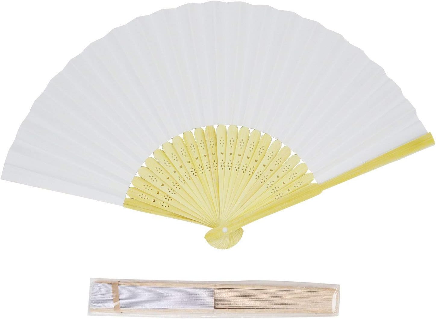 CHU KE Blank Plain Lightweight Paper Antique Bamboo Handheld Folding Fan for DIY, Doodle, Cosplay, Painting, Gift, Party, Festivals (50 Packs)