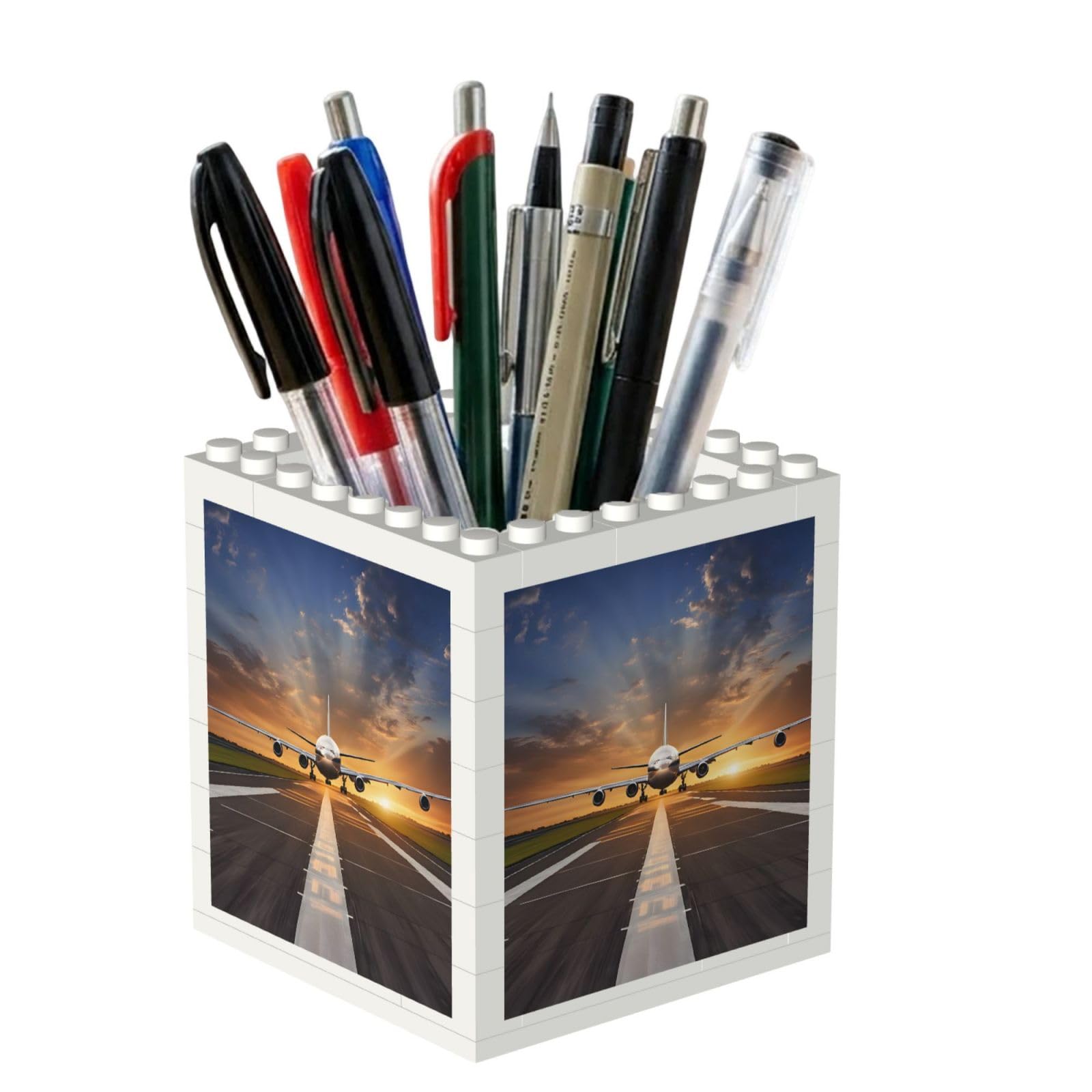 ESNAIUVCD Airport Print Print Building Block Pen Holder - Pencil Holder For Desk/Classroom,Desk Accessories, Multifunctional Office Supplies Pen Organizer Pencil Cups(2pcs)
