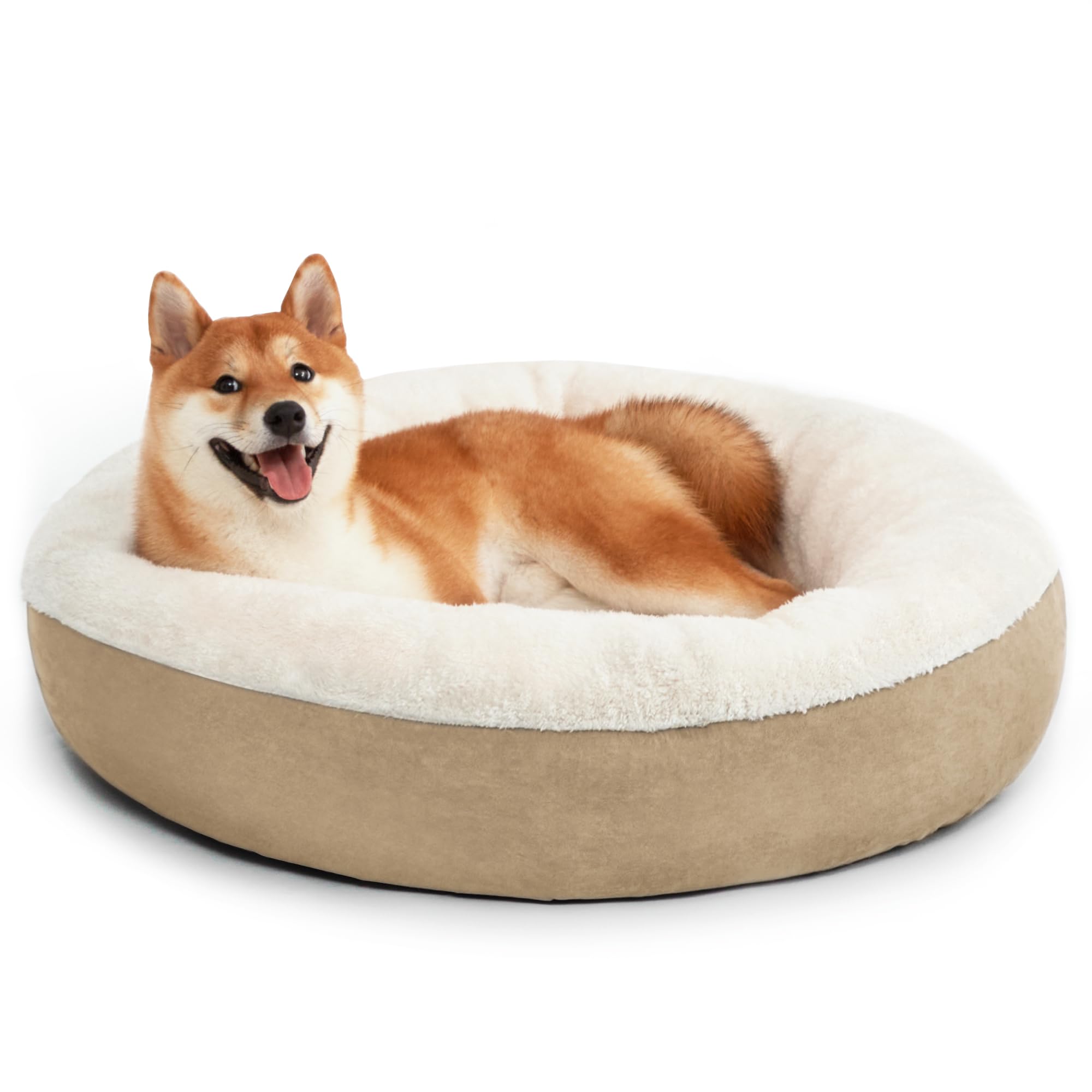 Love's cabin Round Donut Cat and Dog Cushion Bed, 30in Pet Bed for Cats or Small Dogs, Anti-Slip & Water-Resistant Bottom, Super Soft Durable Fabric Pet beds, Washable Luxury Cat & Dog Bed Camel