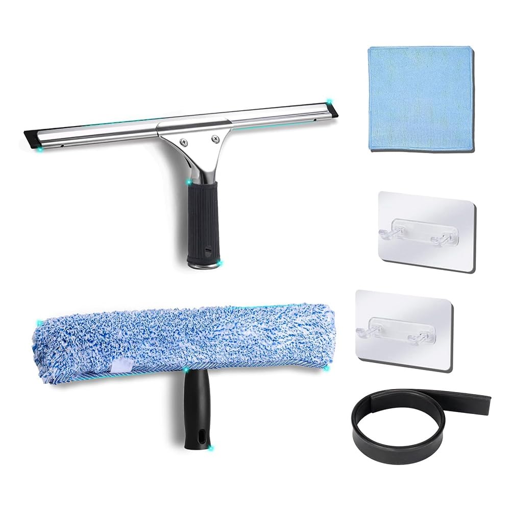 UDSKNV[KSL Multifunctional Squeegee 14-Inch Rust Proof Window Cleaning Kit for Shower Glass Doors, Bathroom Doors,Mirrors and