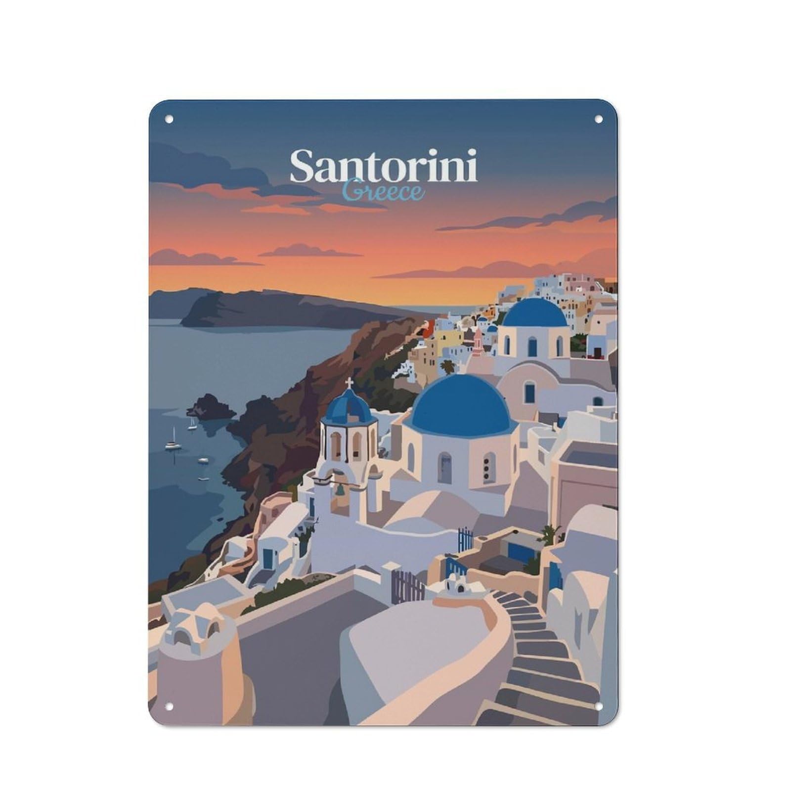 Junmoney Style-5 Vintage Tin Sign 40X30cm With Santorini Greece Travel (4) For Garage Or Workshop, For Metal Sign Collectors, For Cafés, Pubs And Restaurants