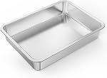 only fire Stainless Steel Baking Pan, 15.5" x 11.6" x 2.7" Deep Rectangular Roaster for Bread Loaf, Lasagna, Vegetables – Reusable Cookie Sheet, Dishwasher Safe, Fits Gas/Charcoal BBQ Grills & Oven